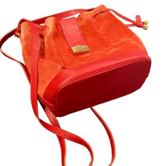 Authentic Vintage Courreges Red Suede Leather Draw String Bucket Bag Purse